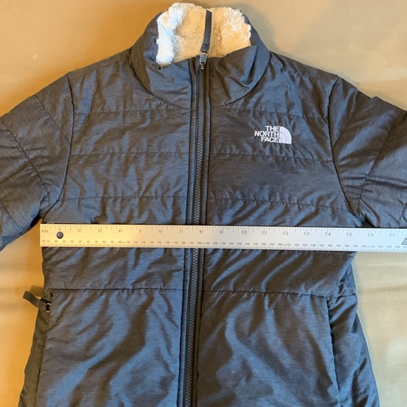 The North Face Girls Reversible Mossbud Swirl Jacket M (10/12) Heather Grey Coat - Picture 14 of 16